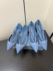 CUT-OUT PUMPS WITH BEAD BUCKLE IN PERANO BLUE SATIN