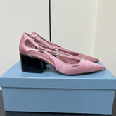 CUT-OUT PUMPS WITH BEAD BUCKLE IN BABY PINK SATIN