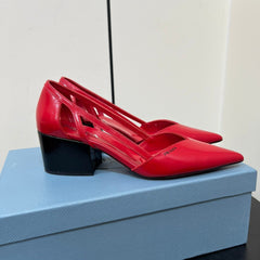 BRUSHED CUT-OUT PUMPS IN RED CALFSKIN