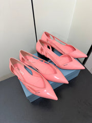 BRUSHED CUT-OUT PUMPS IN SALMON PINK CALFSKIN