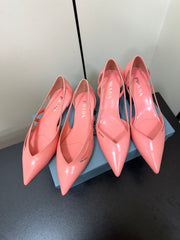 BRUSHED CUT-OUT PUMPS IN SALMON PINK CALFSKIN