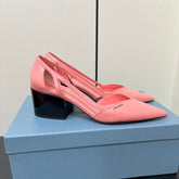BRUSHED CUT-OUT PUMPS IN SALMON PINK CALFSKIN