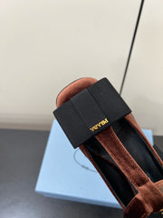 BOW MARY JANE PUMPS WITH T-STRAP IN UMBER BROWN VELVET