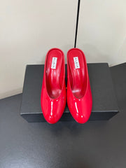 ALAIA WEDGE MULES 25S IN RED LAMBSKIN