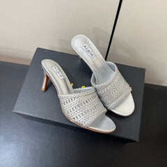 ALAIA HIGH HEEL 25S 70 MM IN SILVER LAMBSKIN WITH WOVEN PATTERN