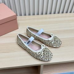 RHINESTONES MARY JANE FLATS IN CREAM SUEDE