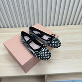 RHINESTONES MARY JANE FLATS IN BLACK SUEDE