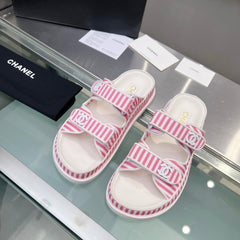 Stripes Casual Flat Sandals Light Pink White