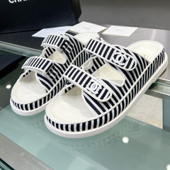 Women's Stripes Casual Flat Sandals Black White