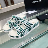 Stripes Casual Flat Sandals Jade Green White