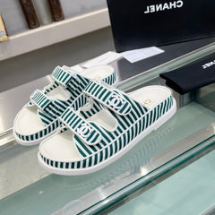 Stripes Casual Flat Sandals Jade Green White