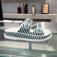 Stripes Casual Flat Sandals Jade Green White