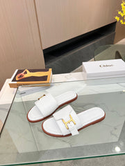 HLOE MARCIE SLIDE IN WHITE CALFSKIN WITH GOLD HARDWARE
