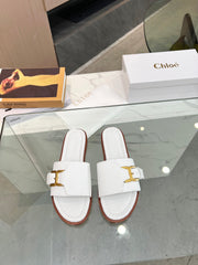 HLOE MARCIE SLIDE IN WHITE CALFSKIN WITH GOLD HARDWARE
