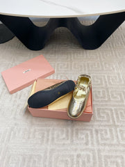 MARY JANE FLATS IN GOLD METALLIC SMOOTH LAMBSKIN