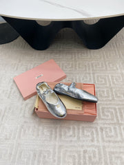 MARY JANE FLATS IN SILVER METALLIC SMOOTH LAMBSKIN