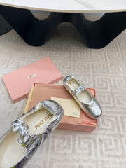 MARY JANE FLATS IN SILVER METALLIC SMOOTH LAMBSKIN