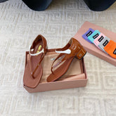 HIGH HEEL THONG SANDALS IN SMOKY UMBER GLOSSY SHEEPSKIN