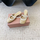 MARY JANE MULE PUMPS IN BEIGE GLOSSY SHEEPSKIN
