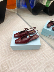 MARY JANE SLINGBACK SQUARE TOE IN BURGUNDY RED PATENT SHEEPSKIN