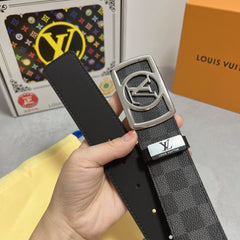 LV 25S BELT 38 MM IN BLACK MIX GREY CALFSKIN 593229