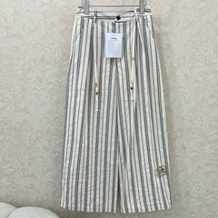 CHANEL STRIPED LINEN WIDE-LEG PANTS 275056