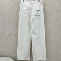 CHANEL PLAIN WHITE DENIM PANTS 275041