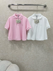 LOEWE OVERSIZED CROPPED POLO SHIRT WITH EMBROIDERED LOGO IN PINK