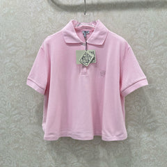 LOEWE OVERSIZED CROPPED POLO SHIRT WITH EMBROIDERED LOGO IN PINK