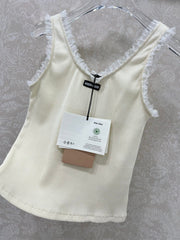 MIUMIU KNIT TANK TOP WITH RUFFLED TRIM 275104