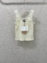 MIUMIU KNIT TANK TOP WITH RUFFLED TRIM 275104