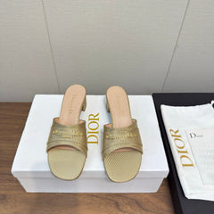 DIOR HIGH HEEL 25S 45 MM IN BEIGE FABRIC WITH GOLD HARDWARE