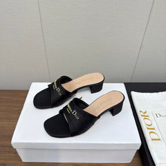 DIOR HIGH HEEL 25S 45 MM IN BLACK LAMBSKIN AND FABRIC WITH GOLD HARDWARE