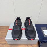 PRADA 25S SPORTY STYLE MEN SNEAKERS LOGO 45MM IN BLACK AND RED CALFSKIN