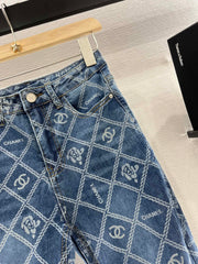 CHANEL FLARED JEANS WITH LOGO PRINT 263984