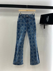 CHANEL FLARED JEANS WITH LOGO PRINT 263984