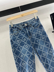 CHANEL FLARED JEANS WITH LOGO PRINT 263984