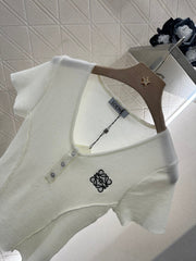 Loewe 25 T-Shirt V-Neck White Cotton