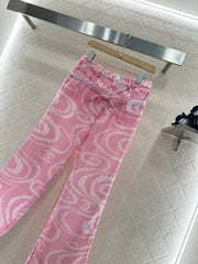 CHANEL PINK PRINTED DENIM PANTS