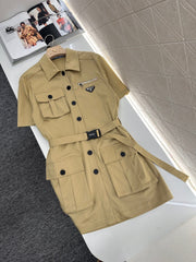 PRADA BELTED OFFICE DRESS WITH POCKETS 276513