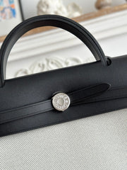ZIP CABINE 31 BAG IN PALE GRAY CANVAS AND BLACK CALFSKIN