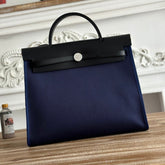 ZIP CABINE 31 BAG IN NAVY BLUE CANVAS AND BLACK CALFSKIN