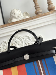 HERBAG ZIP 31 LAQUERED BAG IN BLUE MIX RED H PLUME CANVAS