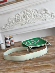 MINI NEO 17 EVELYNE BAG IN EMERALD GREEN CANVAS AND WHITE CALFSKIN