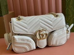MARMONT SMALL MULTI-POCKET BAG 25 IN WHITE CALFSKIN GOLD HARDWARE