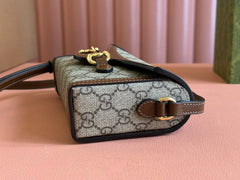 GG HORSEBIT 1955 MINI 18 BAG BEIGE CANVAS AND BROWN CALFSKIN