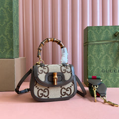 BAMBOO 1947 MINI BAG 17 IN BROWN CALFSKIN AND BEIGE CANVAS