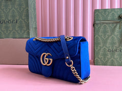 GUCCI 25S GG MARMONT 26 CM IN DARK BLUE VELVET WITH GOLD HARDWARE