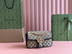 MARMONT MEDIUM SHOULDER BAG 22 IN BEIGE AND BROWN GG CANVAS BLACK CALFSKIN