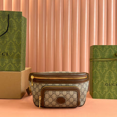 OPHIDIA BELT BAG 28 IN BROWN AND BEIGE GG CALFSKIN